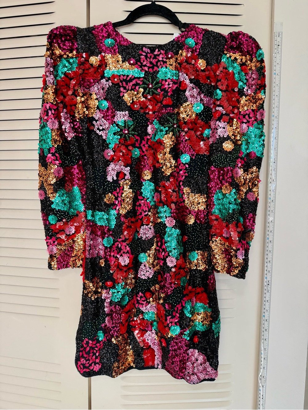 Zara Multicolor Sequin Floral Dress in Pink, Red, Gold, Teal & Black